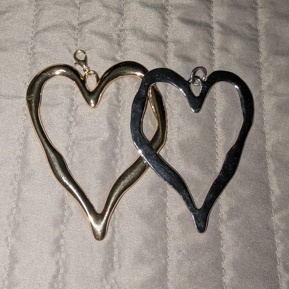 Gold and Silver Heart Pendant Pair - Women Jewelry